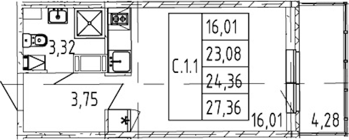 Квартира студия 23.08 м², 3/12 эт., ЖК «Полис ЛАВрики»
